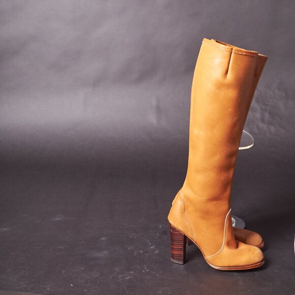 1980s El Greco Buckskin Leather Tall Heeled Boots - Picture 9 of 10